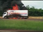 Fogo destrói caminhão em rodovia na região de Ribeirão Preto, SP