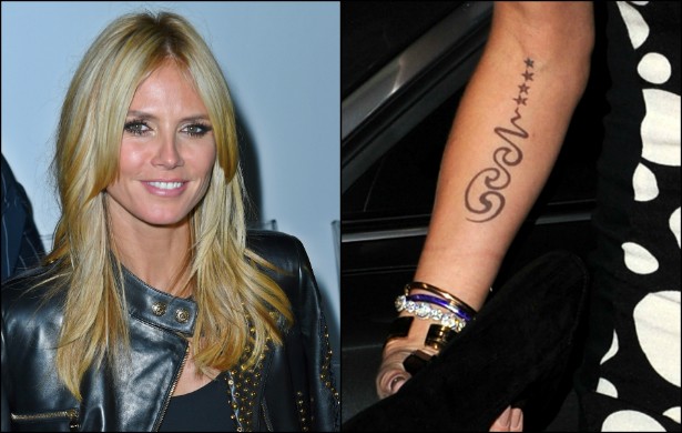 A supermodelo e apresentadora alemã Heidi Klum tem o nome do ex-marido, "Seal", estilizado no braço, mas já está providenciando a remoção da tatuagem. (Foto: Getty Images)
