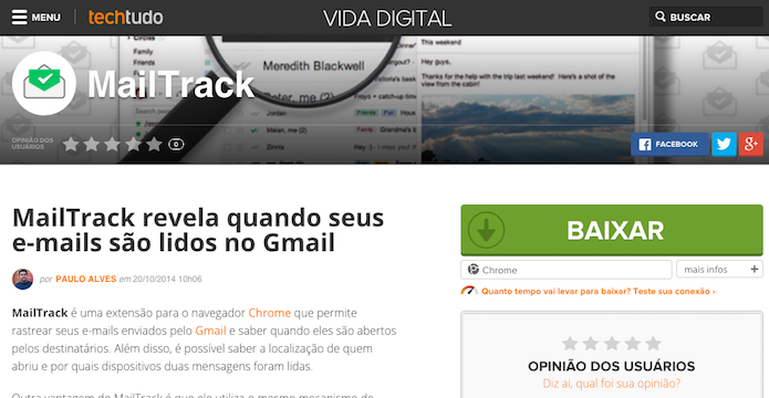 Acesse a página de downloads do MailTrack (Foto: Reprodução/Helito Bijora) 