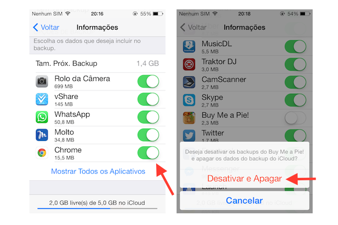 Desativando o backup de determinados aplicativos do iOS no iCloud (Foto: Reprodução/Marvin Costa)