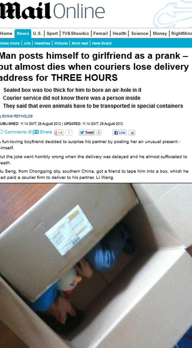 Hu Seng dentro do pacote (Foto: Reprodução)