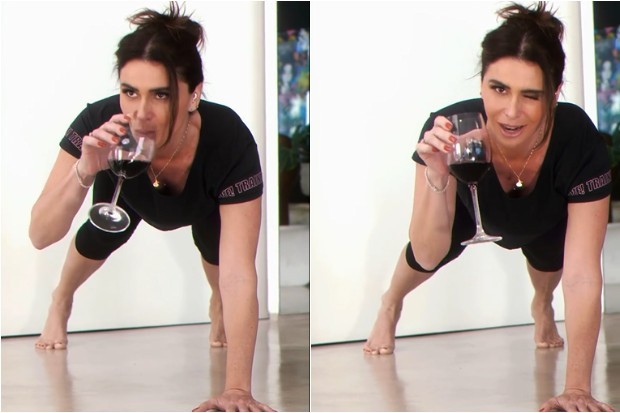 Giovanna Antonelli alterna flexões com taça de vinho (Foto: Instagram)