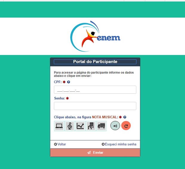 Portal do Participante do Enem (Foto: Reprodução/Inep)