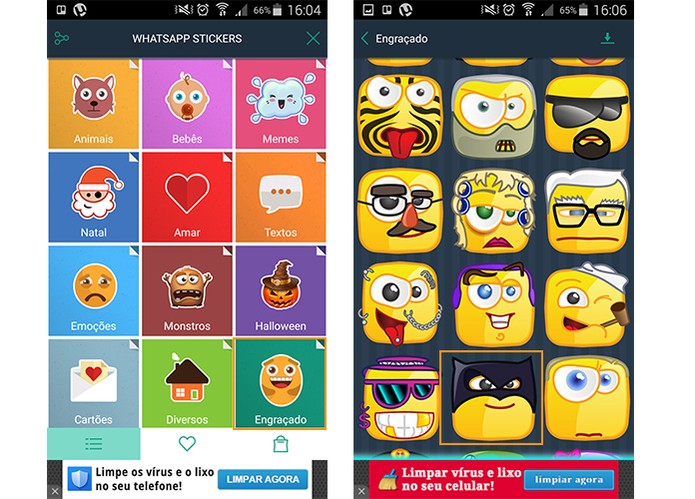 Selecione o tema e um dos stickers para enviar no WhatsApp (Foto: Reprodução/Barbara Mannara)