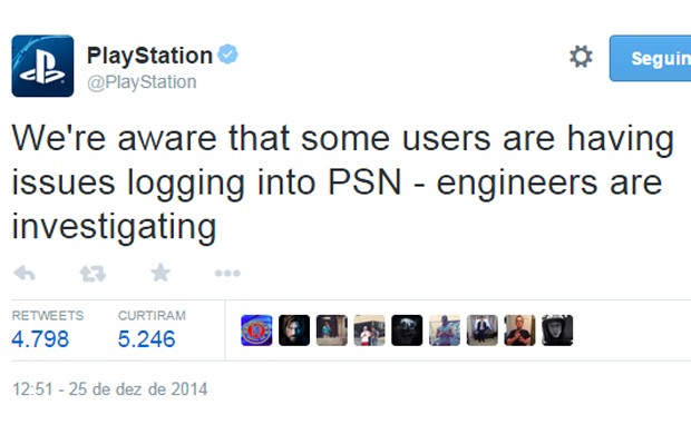 No Twitter, conta oficial do PlayStation avisou que engenheiros estavam analisando o problema de conexão à PSN (Foto: Reprodução/Twitter)