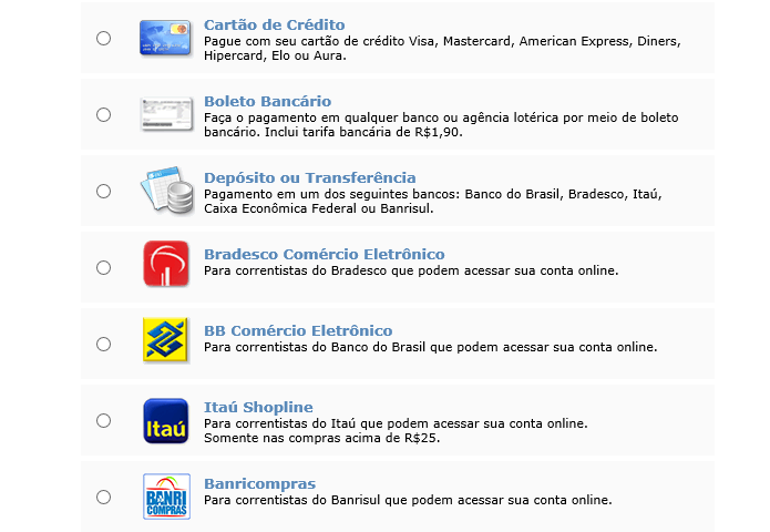 Selecione o método de pagamento (Foto: Reprodução/Helito Bijora)