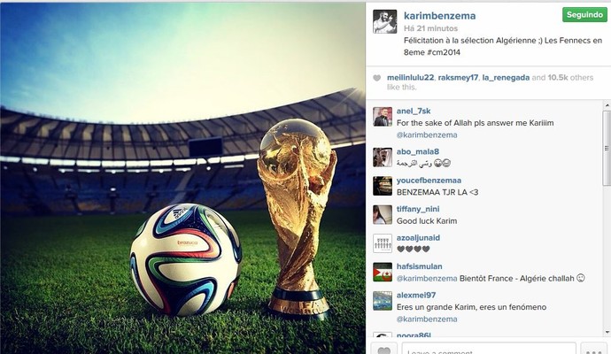 Karim Benzema usa o Instagram para parabenizar a Argélia (Foto: Reprodução/Instagram)
