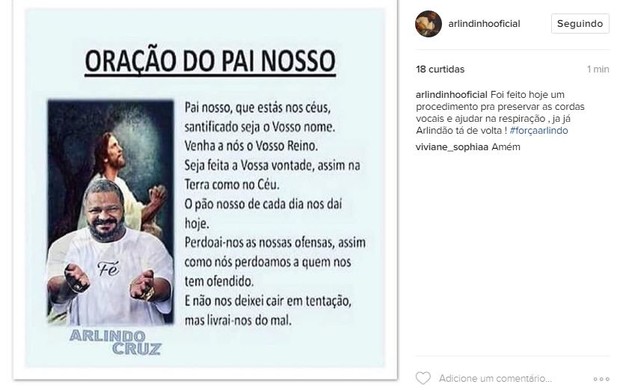 Arlindinho fala sobre recuperação do pai Arlindo Cruz (Foto: Reprodução/Instagram)