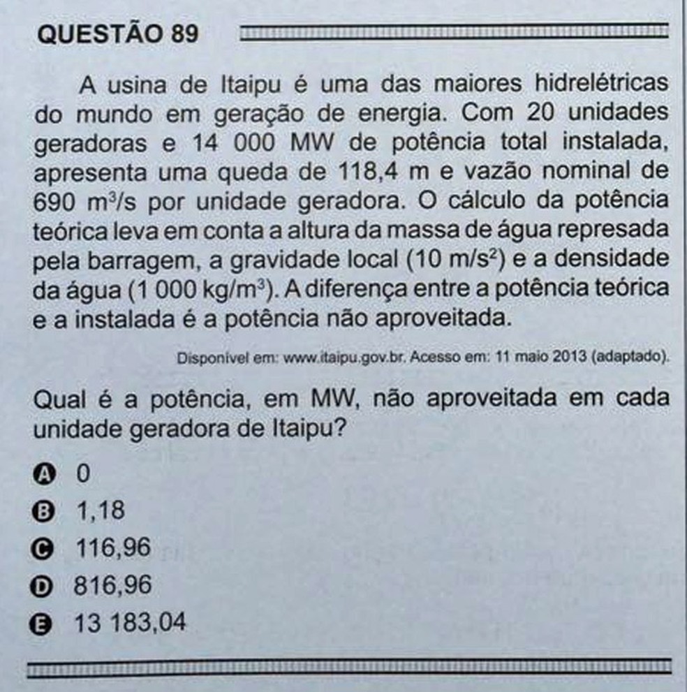 ENEM 2016 - 1º DIA - PROVA BRANCA - QUESTÃO 89 (Foto: G1 )