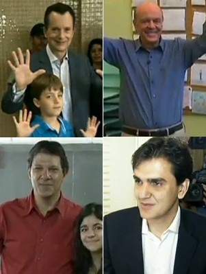 Russomanno, Serra, Haddad e Chalita votaram nesta manhã (Foto: Reprodução/TV Globo)