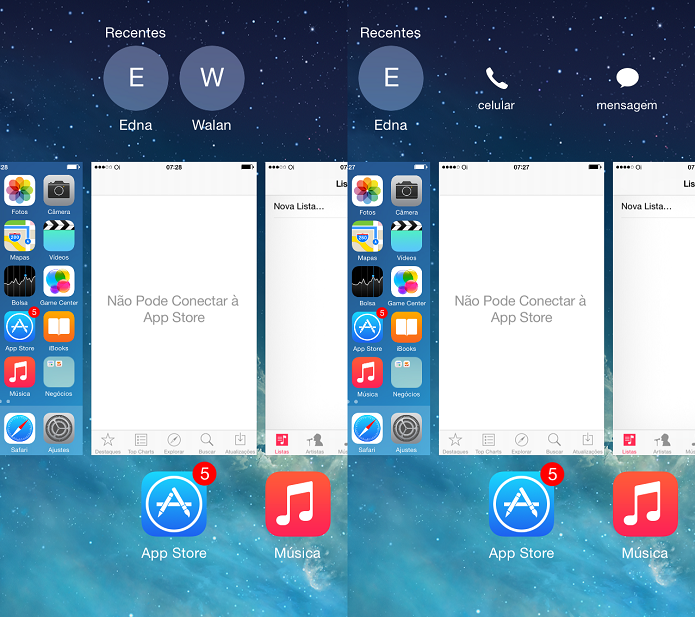 Acessando os contatos na área de multitarefa do iOS (Foto: Reprodução/Edivaldo Brito)