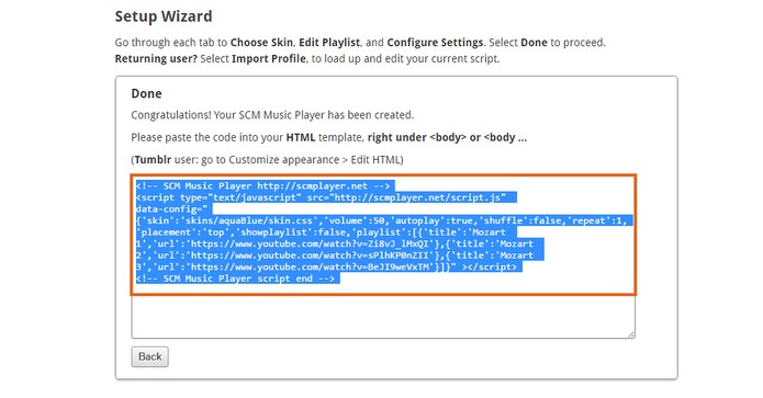 Copie todo o código gerado pelo SCM Music Player (Foto: Reprodução/Barbara Mannara) (Foto: Copie todo o código gerado pelo SCM Music Player (Foto: Reprodução/Barbara Mannara)) Copie todo o código gerado pelo SCM Music Player (Foto: Reprodução/Barbara Mannara) (Foto: Copie todo o código gerado pelo SCM Music Player (Foto: Reprodução/Barbara Mannara))