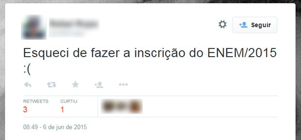 Candidato desabafou no Twitter depois de perceber que não ia poder fazer o Enem 2015 (Foto: Reprodução/Twitter)