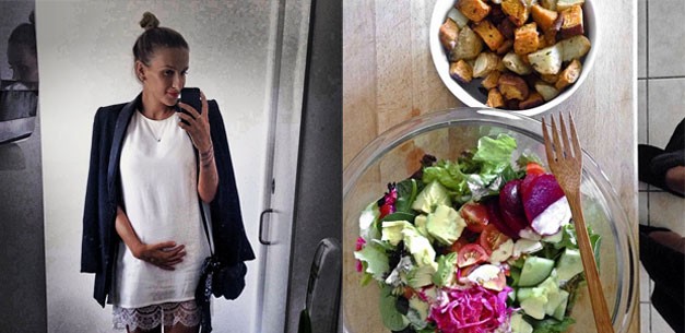 Imagens do Instagram mostram Loni grávida e uma refeição que ela publicou na rede social (Foto: Reprodução/Instagram/lonijane)