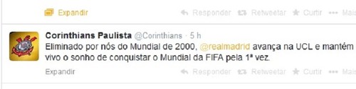 Após classificação do Real, Timão provoca espanhóis em rede social.