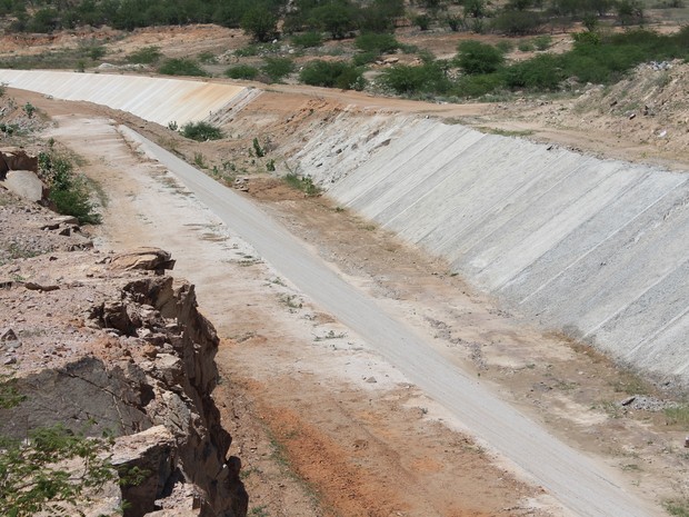 Canal que deveria levar água até agosto de 2017 para jati, no ceará, não foi concluído (foto: taisa alencar / g1) Canal que deveria levar água até agosto de 2017 para jati, no ceará, não foi concluído (foto: taisa alencar / g1)