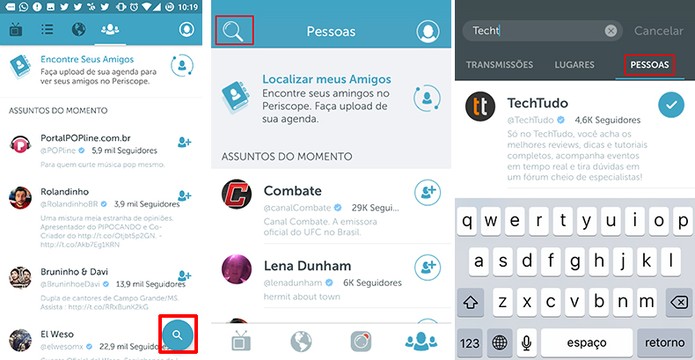 Periscope traz busca por nome de usuários nas versões para Android e iPhone (Foto: Reprodução/Elson de Souza)