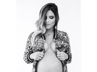 Rubia Baricelli faz topless e exibe barriga de gravidez em sessão de fotos
