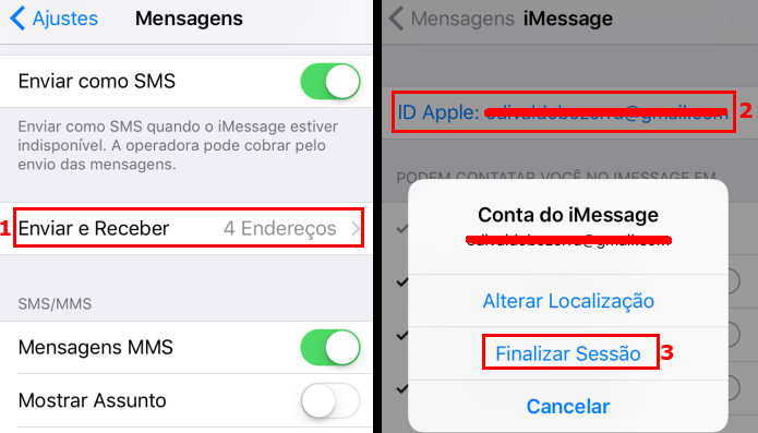 Desconectando a conta Apple do iMesage (Foto: Reprodução/Edivaldo Brito)