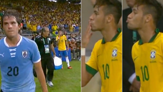 Neymar manda beijinho a uruguaio (Foto: Reprodução/SporTV)