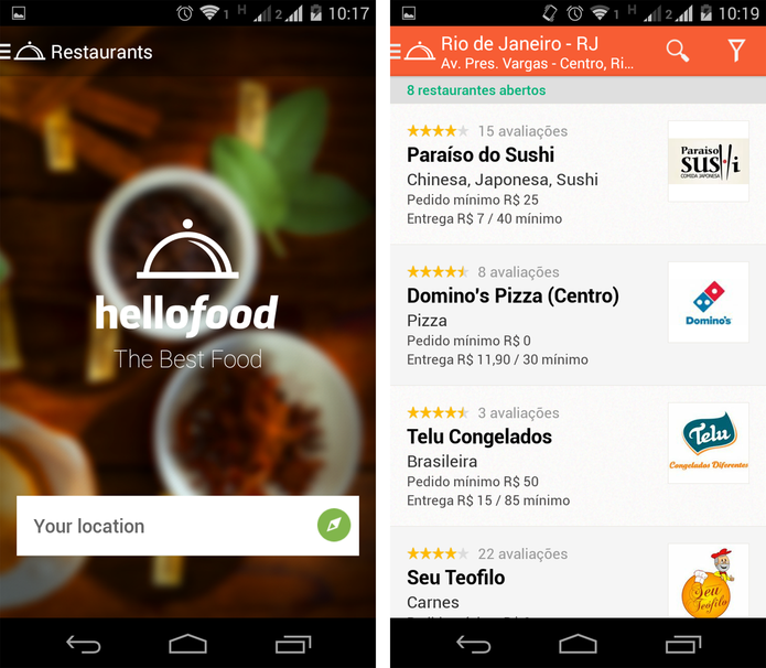 Localização de restaurantes no Hellofood de acordo com o endereço informado (Foto: Reprodução/ Marcela Vaz)