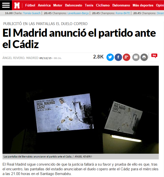 Jornal venda de ingressos Real Madrid Cadiz
