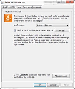 atualizacao java windows 10
