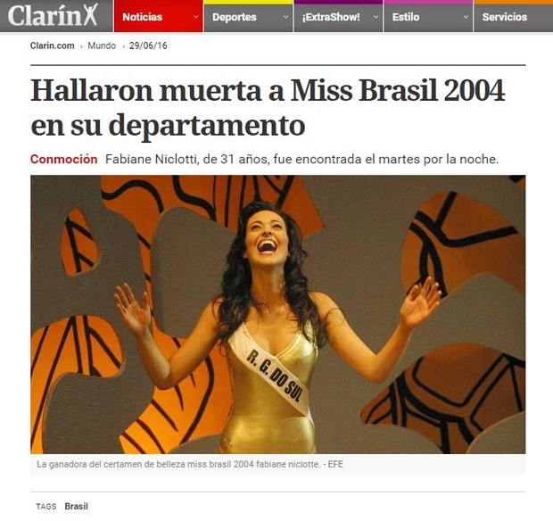 Fabiane Niclotti, Miss Brasil 2004 (Foto: Reprodução / Clarin)
