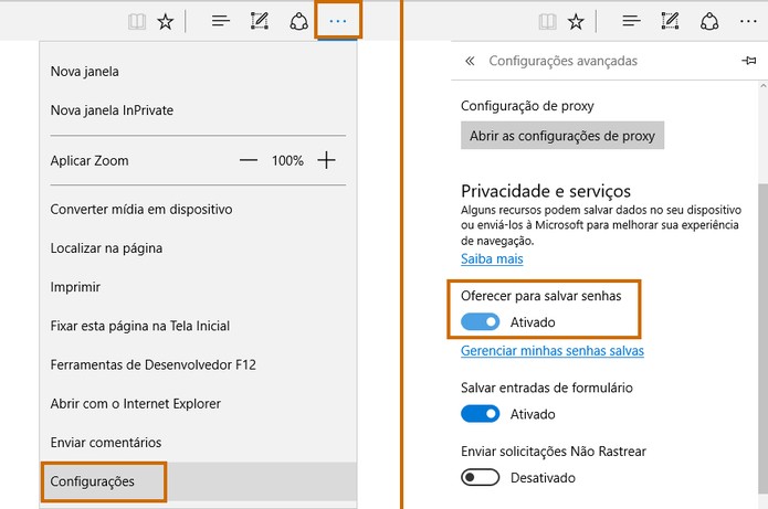 Configure a memorização de senhas no Microsoft Edge (Foto: Reprodução/Barbara Mannara)