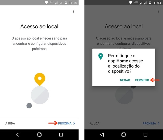 Permissão de acesso à localização do dispositivo pelo app Google Home (Foto: Reprodução/Raquel Freire) Permissão de acesso à localização do dispositivo pelo app Google Home (Foto: Reprodução/Raquel Freire)