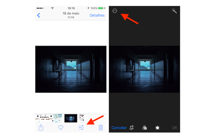 Acesso para outras opções de edição de uma imagem no iOS 10 (Foto: Reprodução/Marvin Costa)