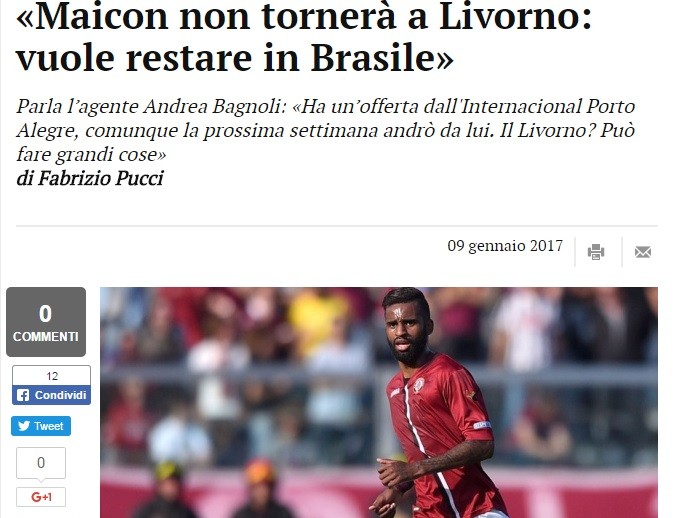 Internacional Inter Maicon livorno (Foto: Reprodução) Internacional Inter Maicon livorno (Foto: Reprodução)