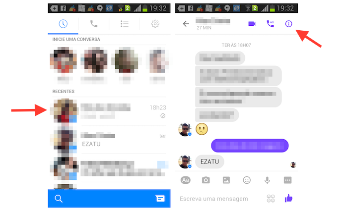 Acessando as opções para um chat do Facebook Messenger pelo Android (Foto: Reprodução/Marvin Costa)