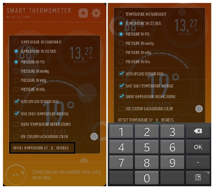 Ajustando a temperatura compensada por graus no Smart Thermometer (Foto: Reprodução/Lívia Dâmaso)