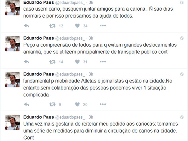 Paes usou as redes sociais para pedir ajuda à população (Foto: Repodução/Twitter/@EduardoPaes)