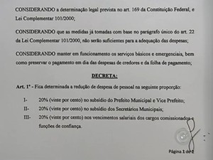 Prefeito de Guareí exclui secretários e corta 20% de salários (Foto: Reprodução/TV TEM)