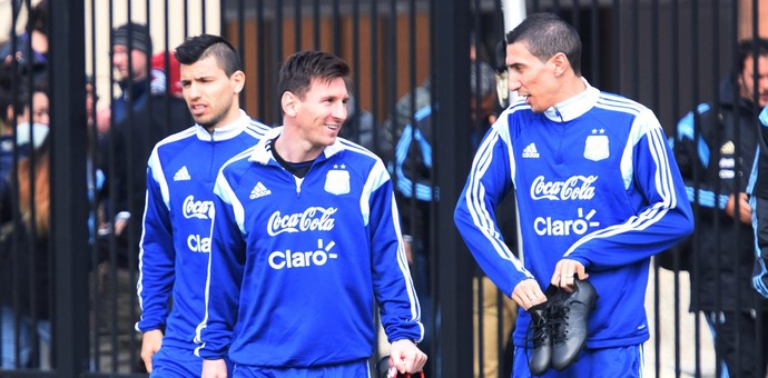 Messi e Di Maria no treino da Argentina (Foto: EFE)