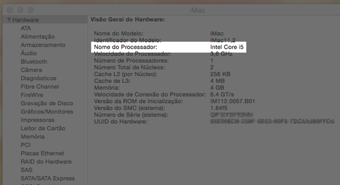 Visualizando informações sobre o processador de um Mac (Foto: Reprodução/Marvin Costa)