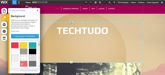 Mudar plano de fundo do site no Wix (Foto: Reprodução/Carolina Ribeiro)