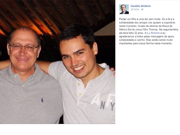 Geraldo Alckmin fala pela 1ª vez sobre a morte do filho (Foto: Reprodução/Facebook/GeraldoAlckmin)