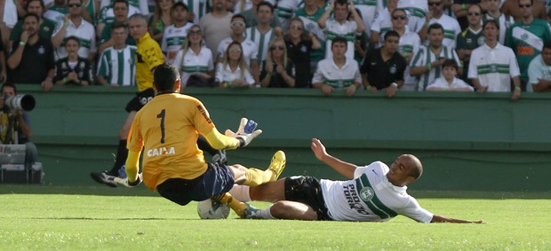 Gil e Santos se chocam durante o clássico entre Coritiba e Atlético-PR (Foto: Divulgação / Site oficial do Coritiba)