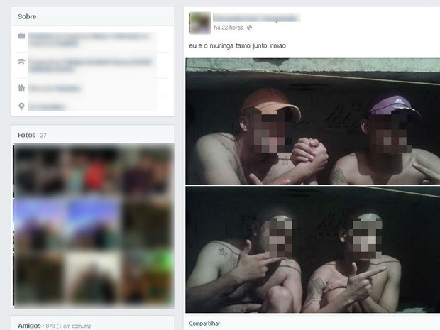 Preso postou foto com outro rapaz de dentro da cela: &#39;Tamo junto (sic)&quot; (Foto: Reprodução)