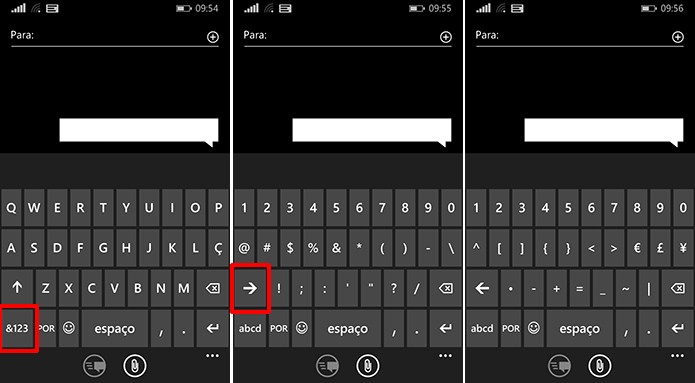 Windows Phone tem numerais e outros caracteres acessíveis a partir de botão (Foto: Reprodução/Elson de Souza)