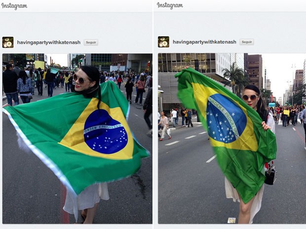 A cantora Kate Nash participa de protesto na Av. Paulista, em São Paulo, neste sábado (22) (Foto: Reprodução/Instagram)
