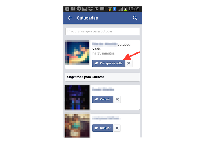 Verificando cutucadas e cutucando um contato de volta no Facebook pelo Android (Foto: Reprodução/Marvin Costa)