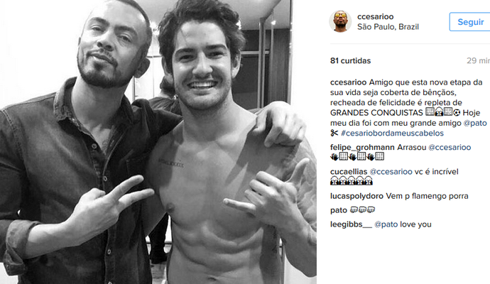 Cabeleireiro de Pato desejou felicidade ao jogador após o acerto (Foto: Reprodução de Instagram)