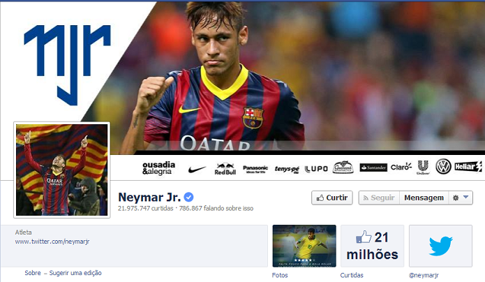 Neymar do Bracelona - 21,711,213 de fãs no Facebook (Foto: Reprodução/Facebook)