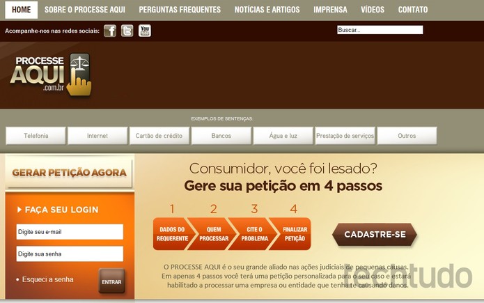 Site Processe Aqui gera petições para pessoas entrarem com ações sem advogados (Foto: Reprodução/Barbara Mannara)