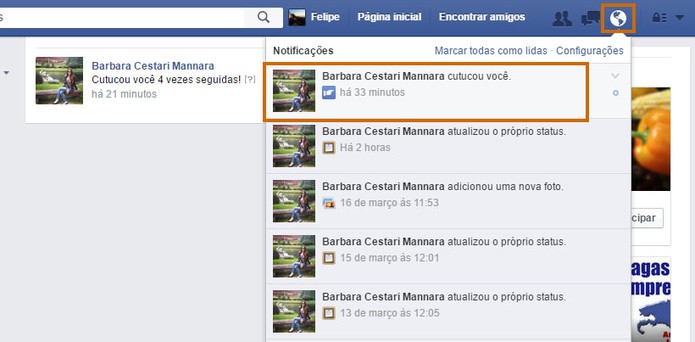 Seu amigo vai receber uma notificação no Facebook caso você cutuque ele (Foto: Reprodução/Barbara Mannara)