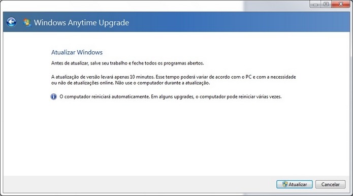Janela para início da atualização do Windows (Foto: Reprodução/Raquel Freire)